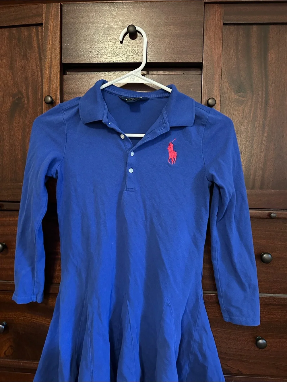 Ralph Lauren Girls' Long-Sleeve Polo Dress in Royal Blue with Pink Logo Size 6